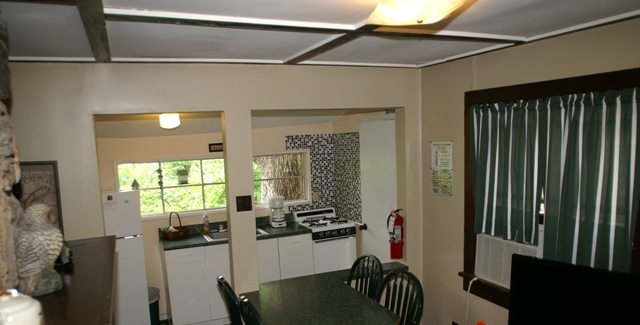 kitchen with air conditioning and curtains