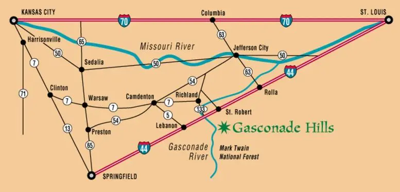A map of the route for the gasconade river.