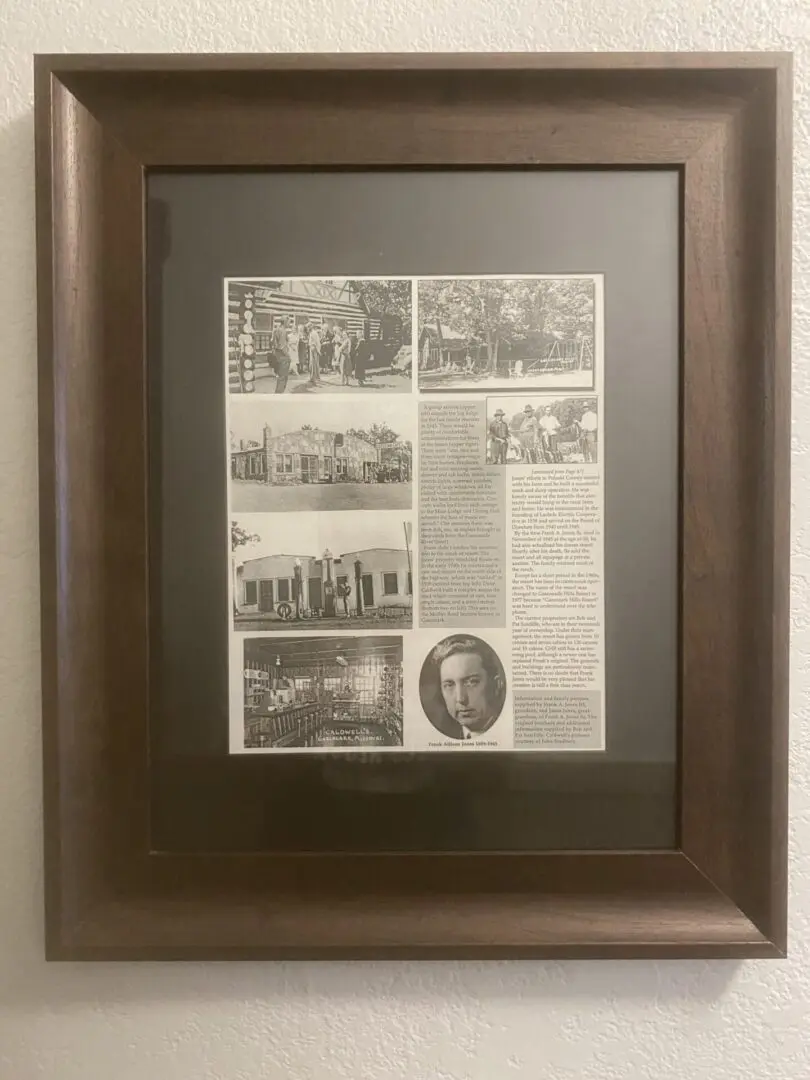 A framed newspaper article with an image of a man.