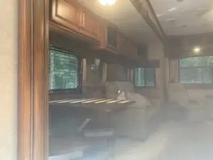 A blurry photo of the inside of a rv.